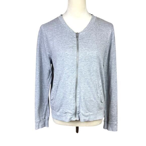 Lager 157 Gray Knit Collarless Full Zip Up Thin Simple Basic Bomber Jacket - Picture 1 of 12